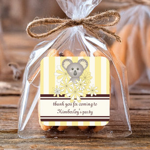 Koala Gelbe Baby Shower / Geburtstagsgeschenk Quadratischer Aufkleber