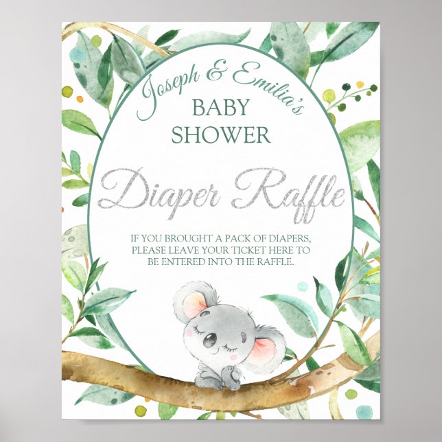 Koala Gender Neutral Baby Duwer Diaper Raffle Poster (Vorne)