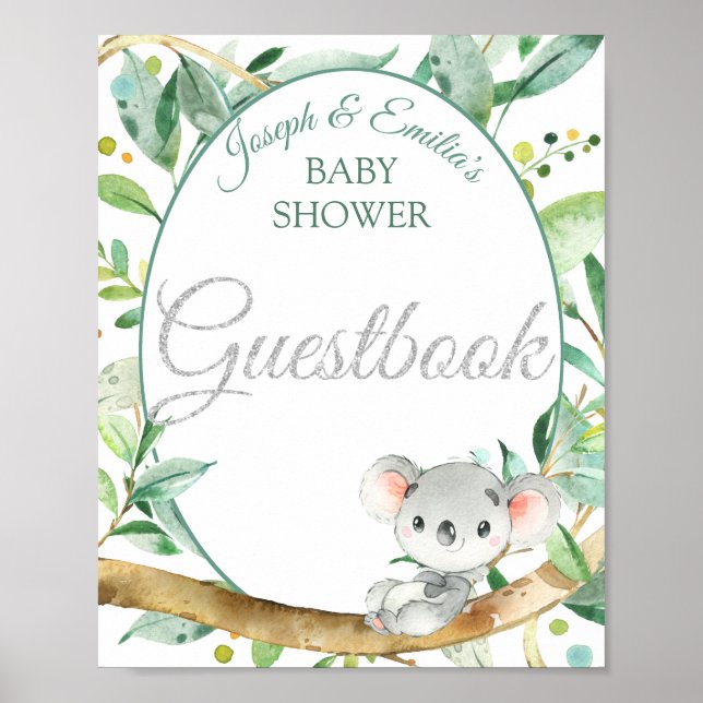 Koala Gender Neutral Baby Shower Gästebuch Zeichen (Vorne)