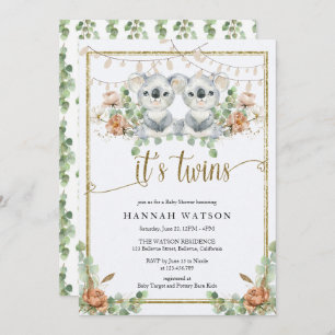 Koala Gender Neutral Twins Baby Dusche Einladung