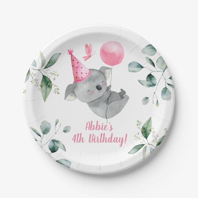 Koala Girl Birthday Pappteller (Vorderseite)