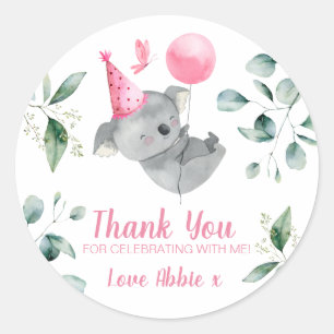 Koala Girl Pink Birthday Gevor Runder Aufkleber