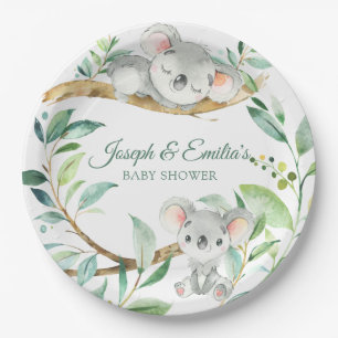 Koala Green und Gray Gender Neutral Baby Dusche Pappteller