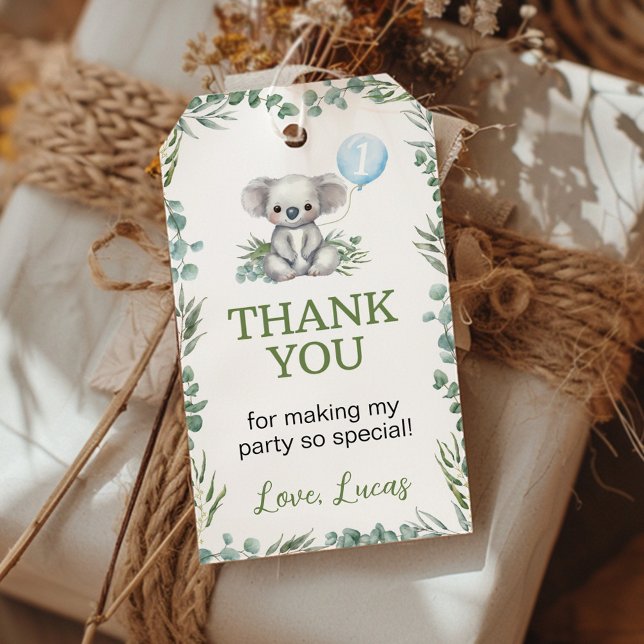 Koala Greenery Boy Party Vielen Dank für Ihre Unte Geschenkanhänger (Von Creator hochgeladen)