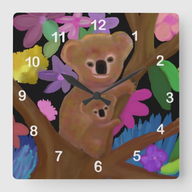 Koala Habitat Clock Quadratische Wanduhr (Vorderseite)