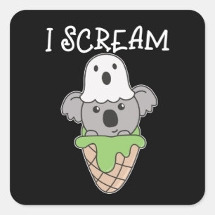 Koala Halloween Ghost I Schrei Eiscreme Puff Quadratischer Aufkleber