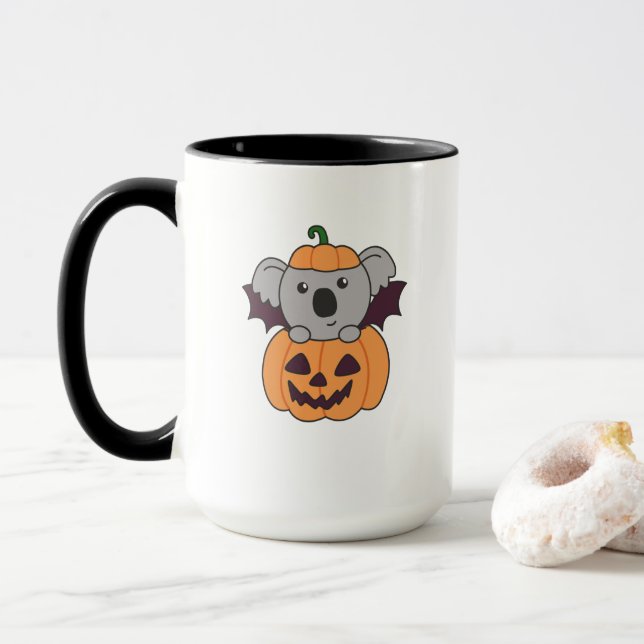 Koala Halloween Pumpkin Bat Costume Tasse (Mit Donut)