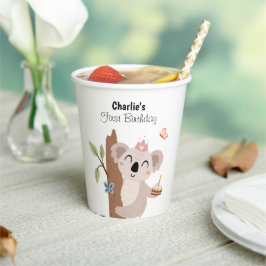 Koala hängt mit Kuchen auf einem Baum, Geburtstag Pappbecher