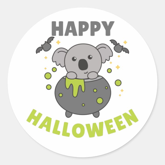 Koala Happy Halloween Cauldron Bat Classic Runde S Runder Aufkleber (Vorderseite)