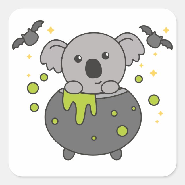 Koala Happy Halloween Cauldron Bat Square Sticker (Vorderseite)
