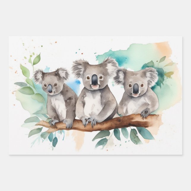 Koala im Wasserfarbenbereich Landschaft Geschenkpapier Set (Vorderseite)