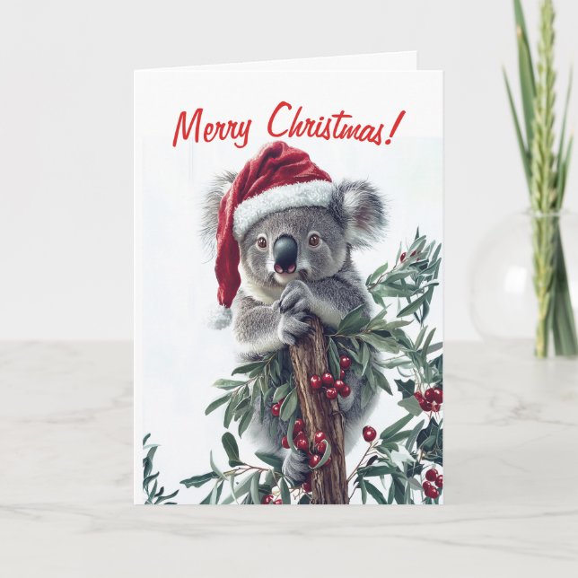 Koala in einer Weihnachtsmannmütze Weihnachtskarte Karte (Vorderseite)
