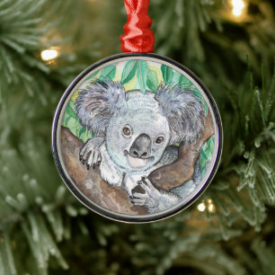 Koala in Eukalyptus Tree Malerei Ornament Aus Metall