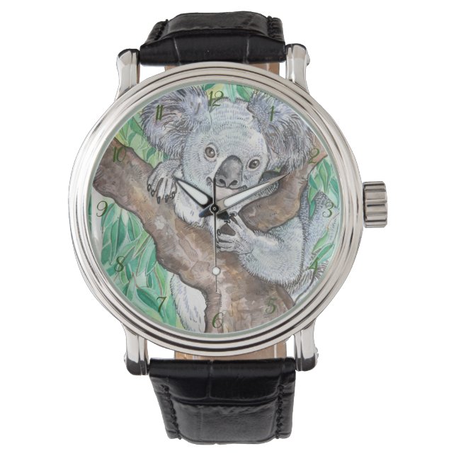 Koala in Eukalyptus Tree Painting Armbanduhr (Vorderseite)