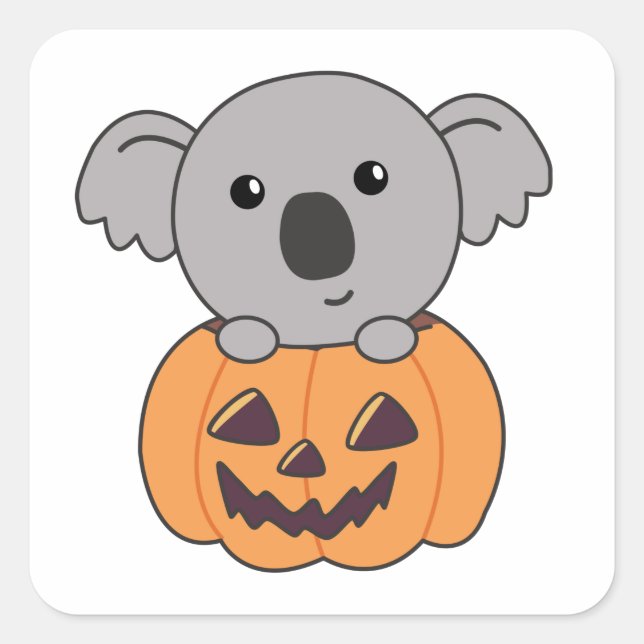 Koala In Pumpkin Orange Koalas Halloween Bärchen Quadratischer Aufkleber (Vorderseite)
