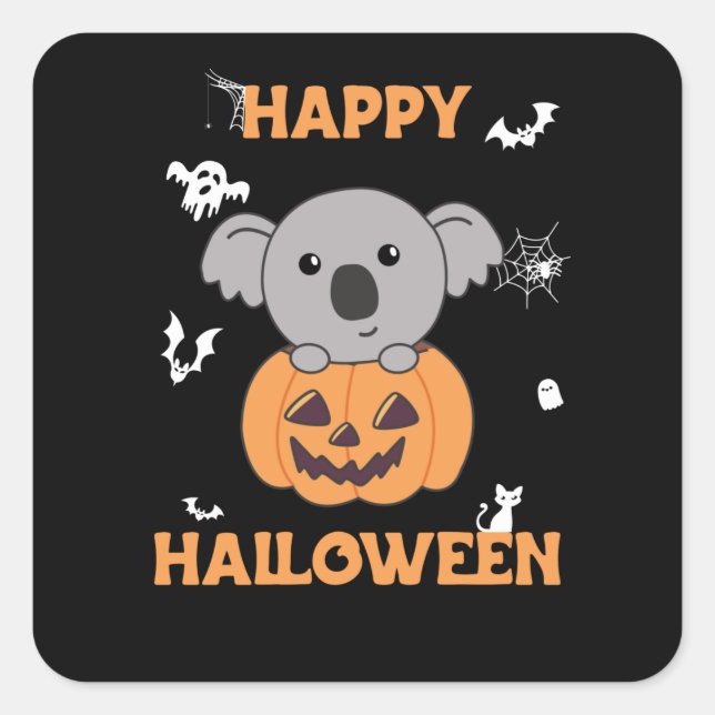 Koala In Pumpkin Sweet Koalas Happy Halloween Quadratischer Aufkleber (Vorderseite)
