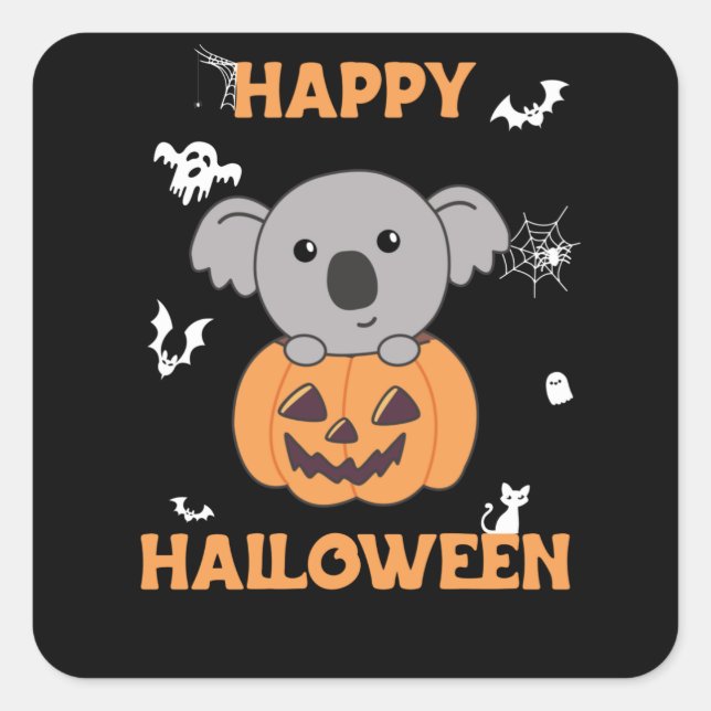 Koala In Pumpkin Sweet Koalas Happy Halloween Quadratischer Aufkleber (Vorderseite)