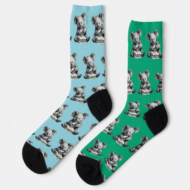 Koala isst einen Niedlichen Sandwich Socken (Linkes Detail)