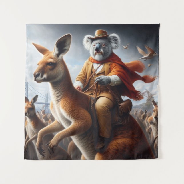 Koala Kangaroo Rider Wandteppich (Vorderseite)