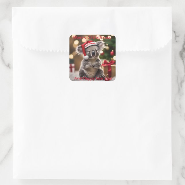 "Koala Kris Kringle: Christmas Down Under" Quadratischer Aufkleber (Tasche)