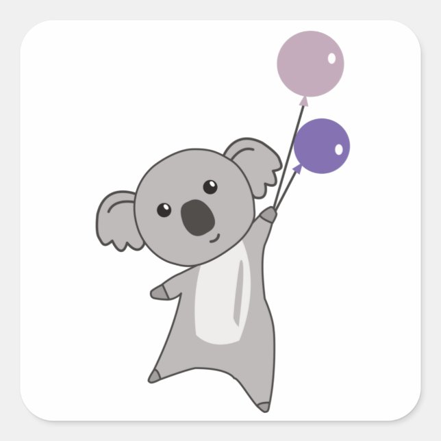 Koala Lila Balloons Niedlicher Tiere Kinder Quadratischer Aufkleber (Vorderseite)