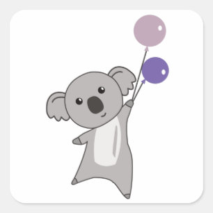Koala Lila Balloons Niedlicher Tiere Kinder Quadratischer Aufkleber