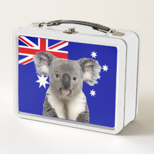 Koala mit australischem Flaggenhintergrund Metall Brotdose