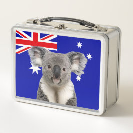 Koala mit australischem Flaggenhintergrund Metall Brotdose