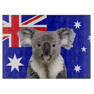 Koala mit australischem Flaggenhintergrund Schneidebrett