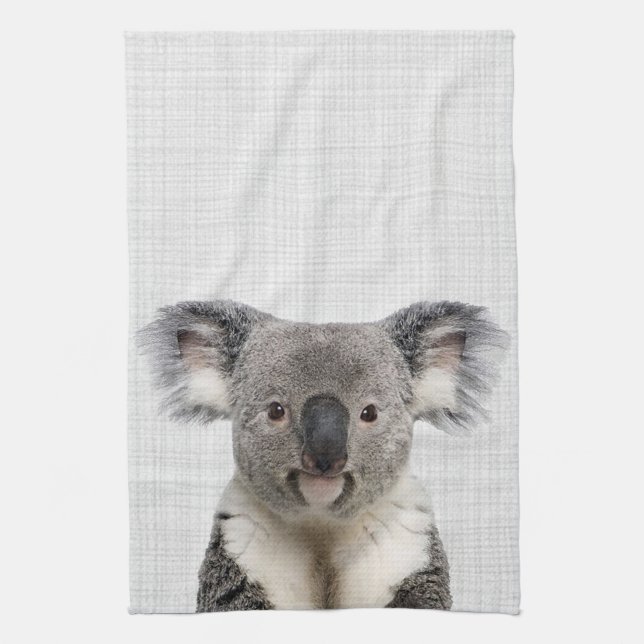Koala mit grauem Linenhintergrund Geschirrtuch (Vertikal)