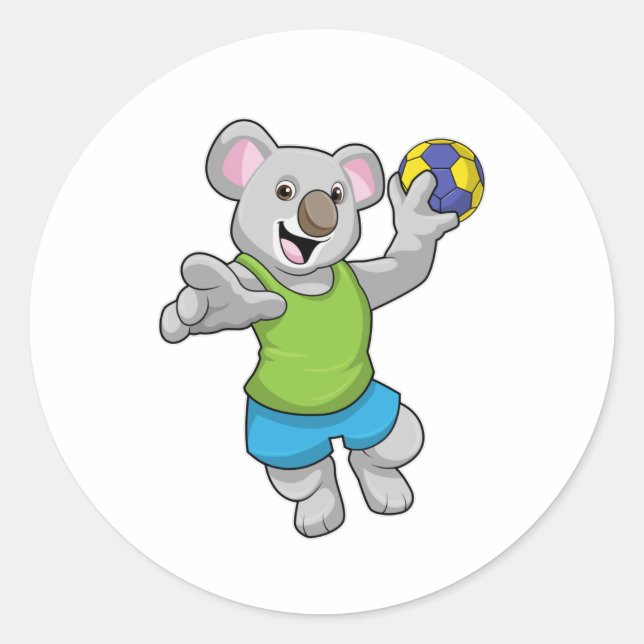 Koala mit Handballsport Runder Aufkleber (Vorderseite)
