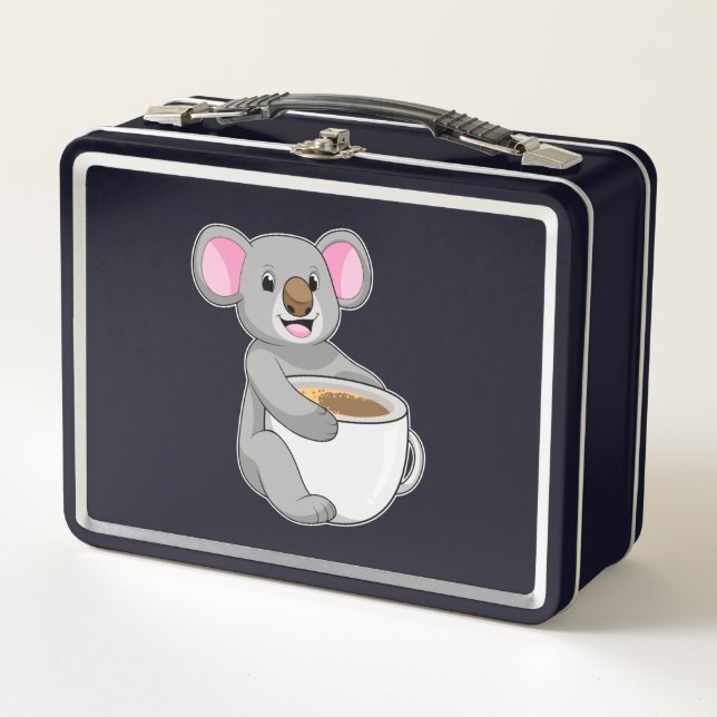 Koala mit Kaffee-Cup Metall Brotdose (Vorderseite)