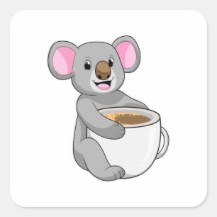 Koala mit Kaffee-Cup Quadratischer Aufkleber