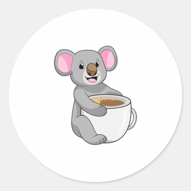 Koala mit Kaffee-Cup Runder Aufkleber (Vorderseite)
