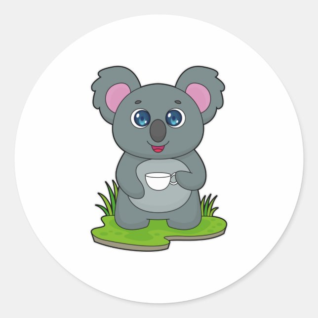 Koala mit Kaffeetasse Runder Aufkleber (Vorderseite)