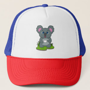 Koala mit Kaffeetasse Truckerkappe