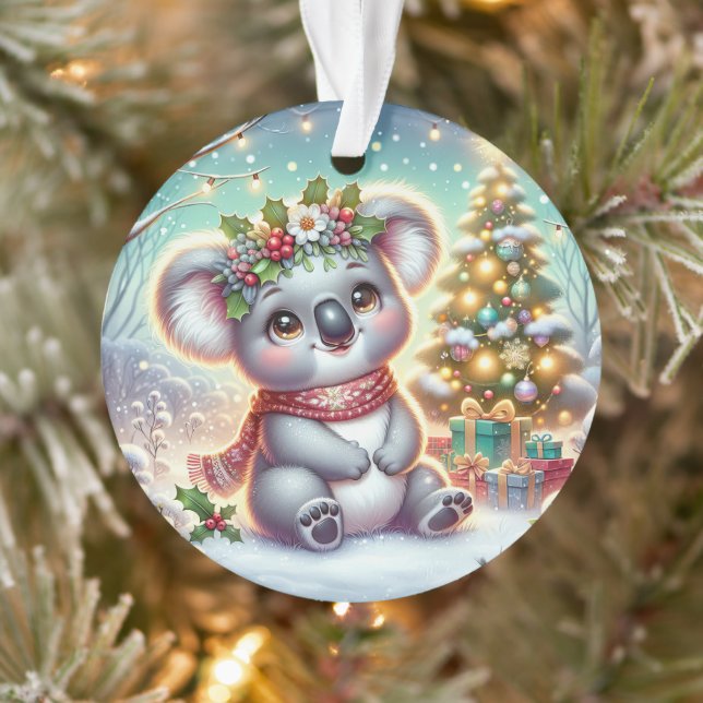 Koala mit rotem Schal und Stechpalmenkrone  Ornament (Baum)