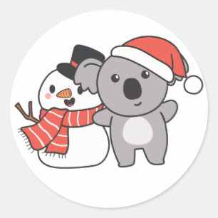 Koala mit Schneemann im Winter zu Weihnachten Klas Runder Aufkleber
