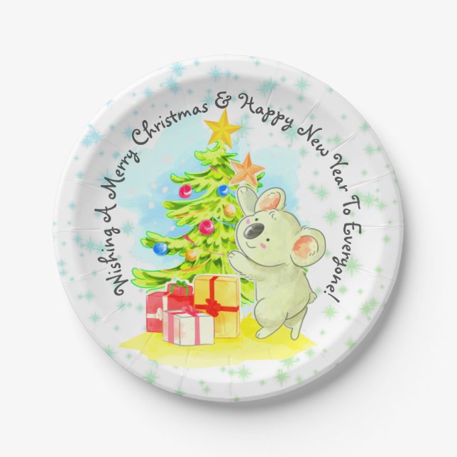 Koala mit Tree 7" Australisches Weihnachts-Party Pappteller (Vorderseite)
