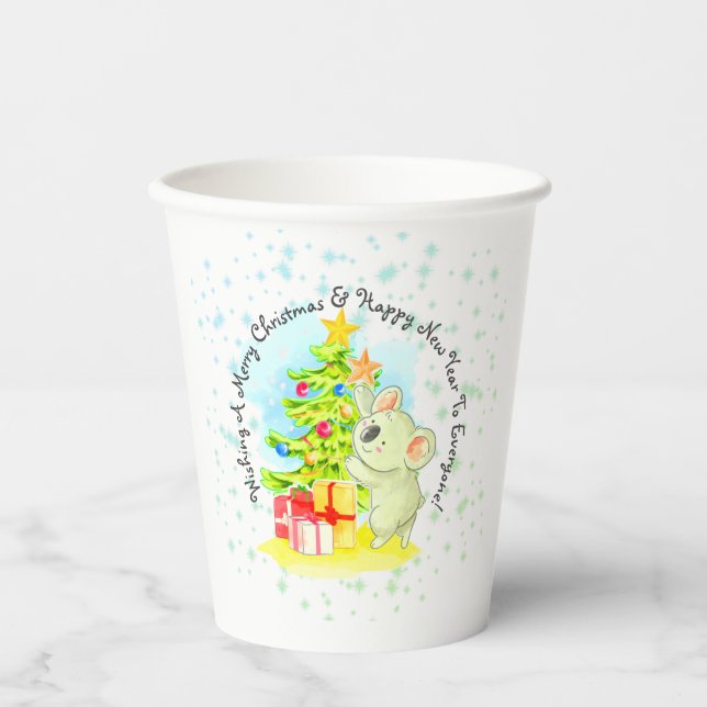 Koala mit Tree & Star Australisches Weihnachts-Par Pappbecher (Vorderseite)