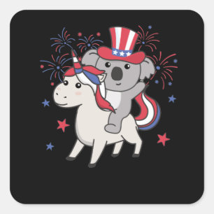 Koala mit Unicorn für Amerikanische Unabhängigkeit Quadratischer Aufkleber