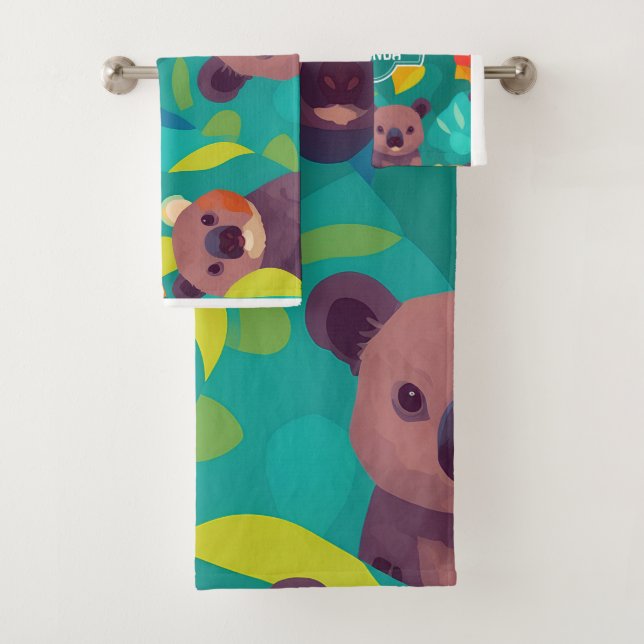 Koala Mosaic Personalisiertes Muster Badhandtuch Set (Insitu)