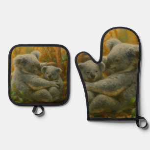 Koala Mutter und Joey im Herbst Canopy Ofenhandschuh & Topflappen-Set