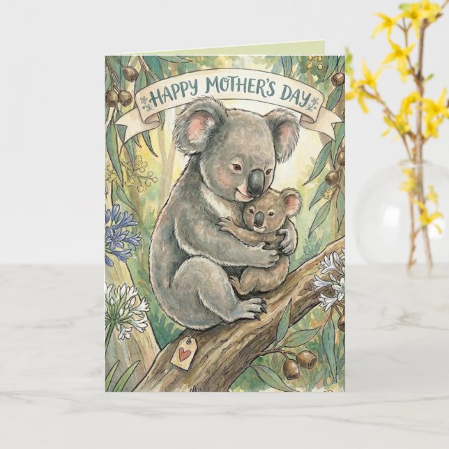Koala Muttertag mit Joey Karte (Gelbe Blume)