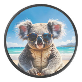 Koala on a sandy beach eishockey puck