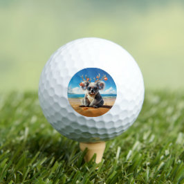 Koala on beach wearing Antlers and baubles Golfball
