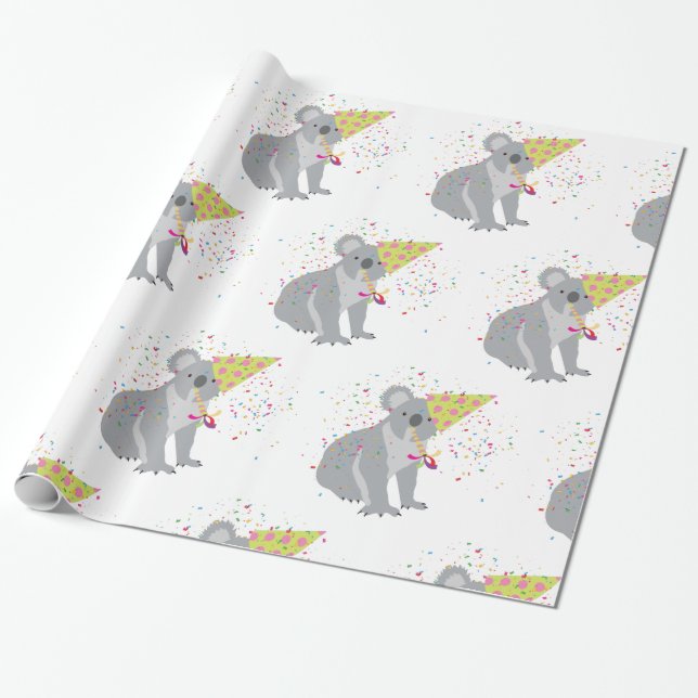 Koala Partying - Tiere mit Party Geschenkpapier (Ungerollt)