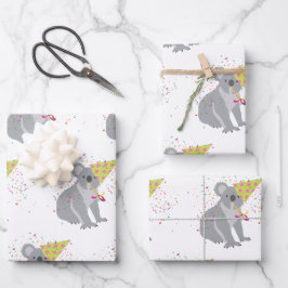 Koala Partying - Tiere mit Party Geschenkpapier Set