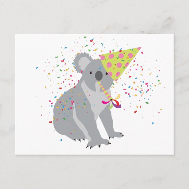 Koala Partying - Tiere mit Party Postkarte (Vorderseite)