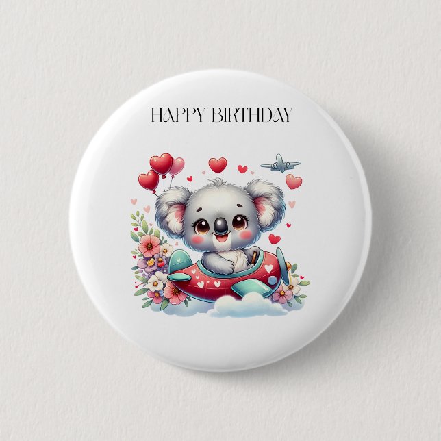 Koala-Pilot-Geburtstag Button (Vorderseite)